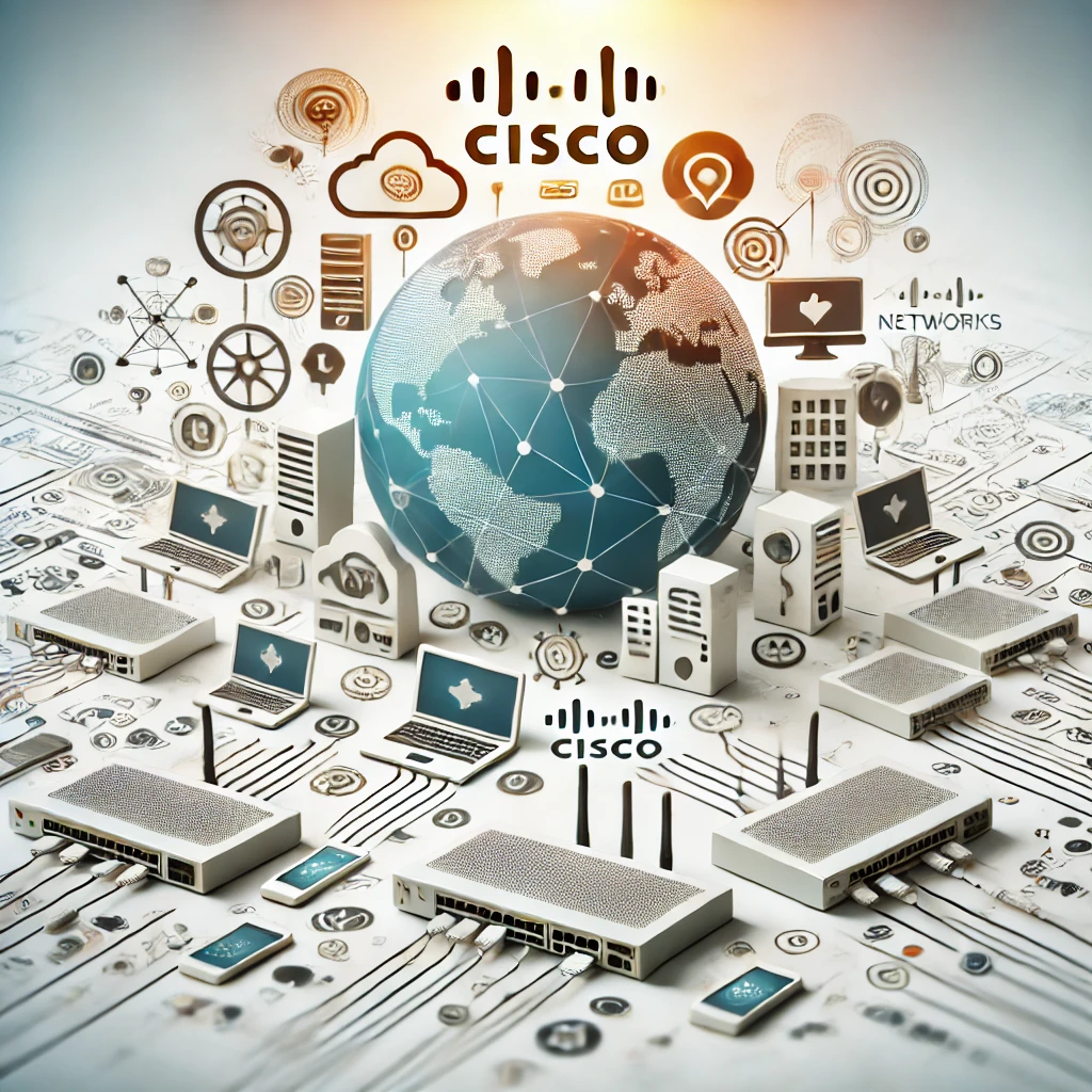 DALL·E 2024-10-08 15.57.23 - A professional and modern image related to network solutions and Cisco networks, suitable for a website. The image should include icons or symbols rep